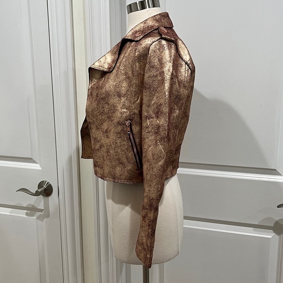 Anthropologie Brisa Metallic Cropped Faux Leather Moto Jacket Size XS - Picture 6 of 14